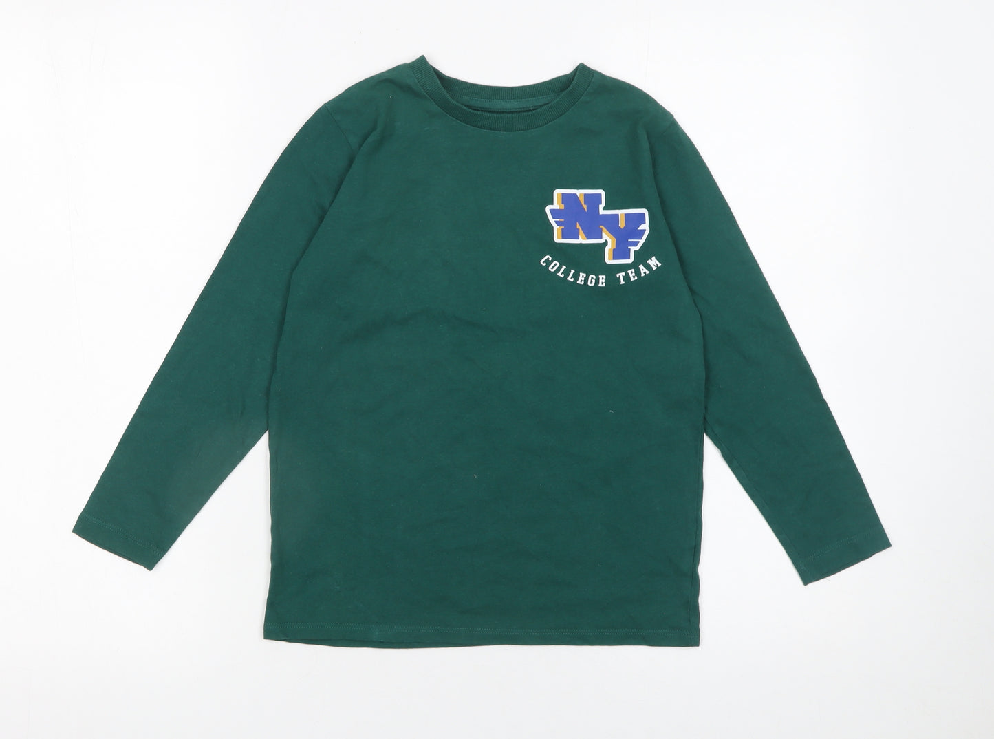 Dunnes Stores Boys Green Long Sleeve College Team Cotton T-Shirt 8-9 Years