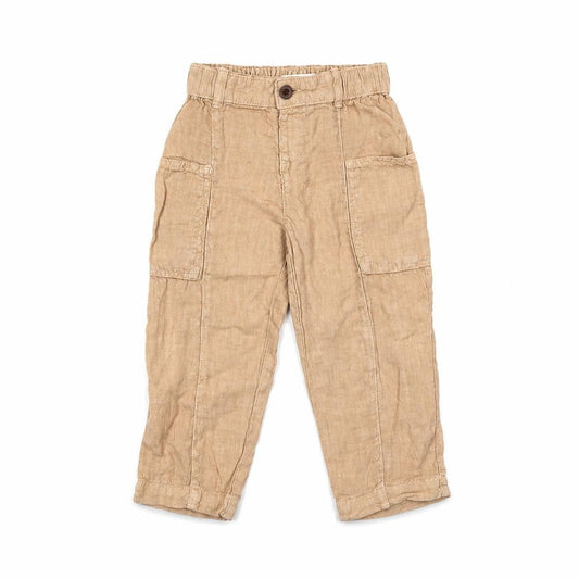 Zara Girls Beige Linen Cargo Trousers 4 Years Elastic Waist Summer Pants