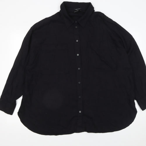 F&F Women’s Black Long Sleeve Collared Relaxed Button-Up Shirt UK 20