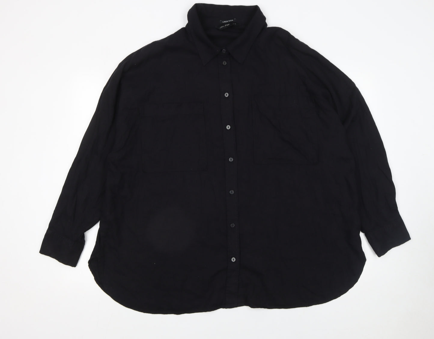 F&F Women’s Black Long Sleeve Collared Relaxed Button-Up Shirt UK 20