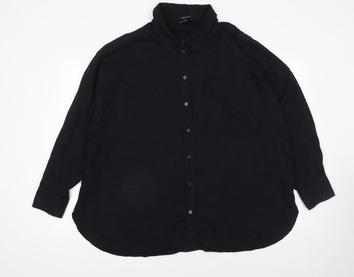 F&F Women’s Black Long Sleeve Collared Relaxed Button-Up Shirt UK 20