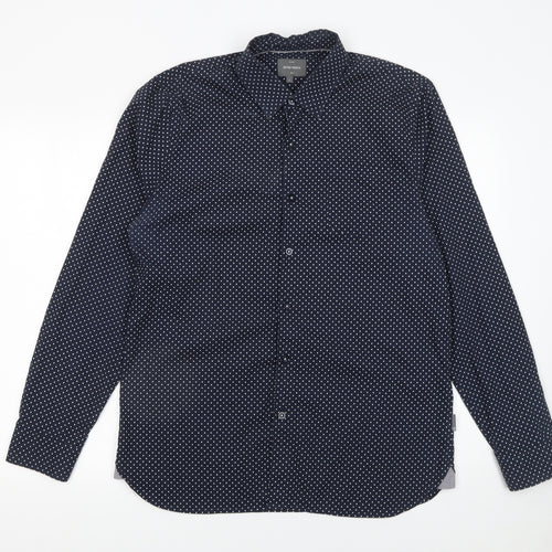 Peter Werth Men's Blue Polka Dot Long Sleeve Cotton Formal Shirt L