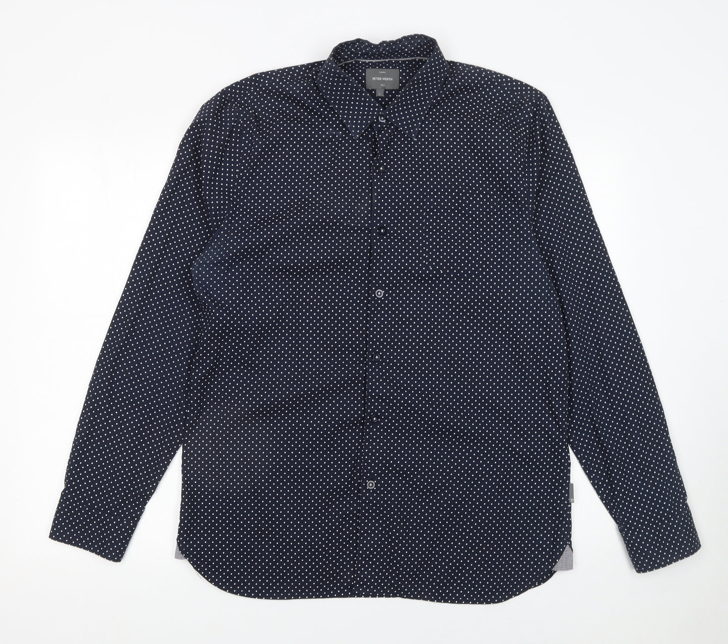 Peter Werth Men's Blue Polka Dot Long Sleeve Cotton Formal Shirt L