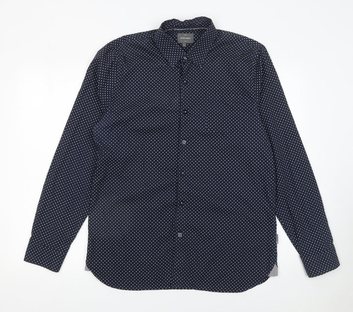 Peter Werth Men's Blue Polka Dot Long Sleeve Cotton Formal Shirt L