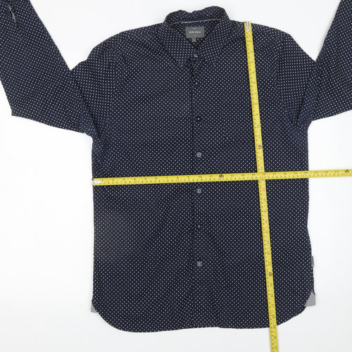 Peter Werth Men's Blue Polka Dot Long Sleeve Cotton Formal Shirt L