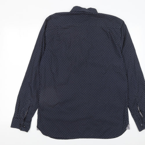 Peter Werth Men's Blue Polka Dot Long Sleeve Cotton Formal Shirt L