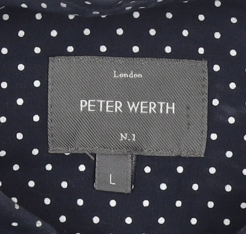 Peter Werth Men's Blue Polka Dot Long Sleeve Cotton Formal Shirt L