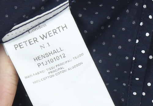 Peter Werth Men's Blue Polka Dot Long Sleeve Cotton Formal Shirt L