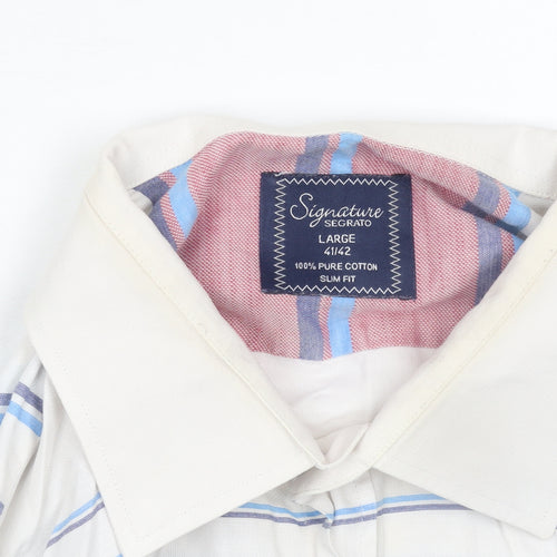 Signature Segrato Men's Multicoloured Slim Fit Striped Cotton Shirt L