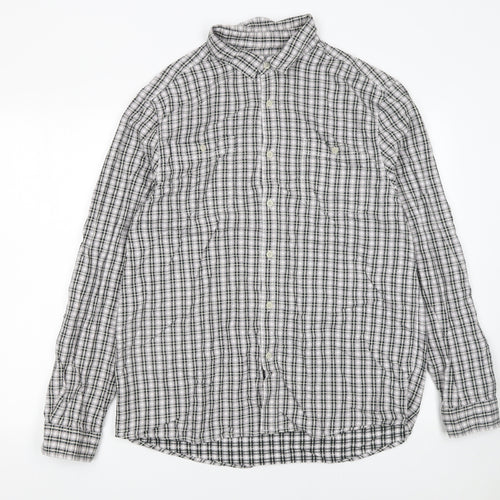 Tu Men's Grey Check Cotton Long Sleeve Button-Up Shirt L