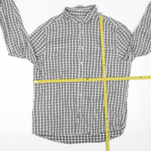 Tu Men's Grey Check Cotton Long Sleeve Button-Up Shirt L