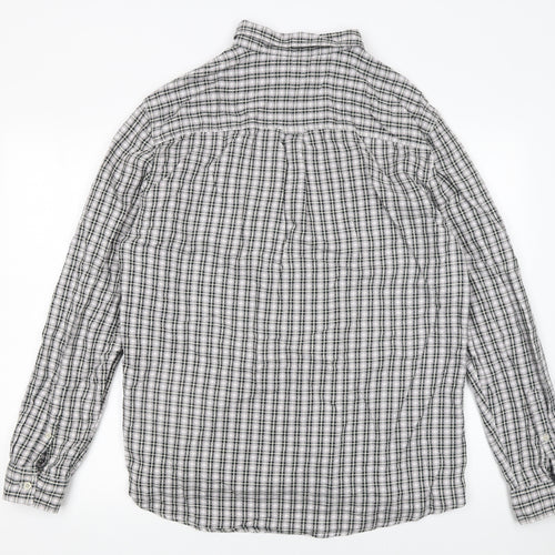 Tu Men's Grey Check Cotton Long Sleeve Button-Up Shirt L