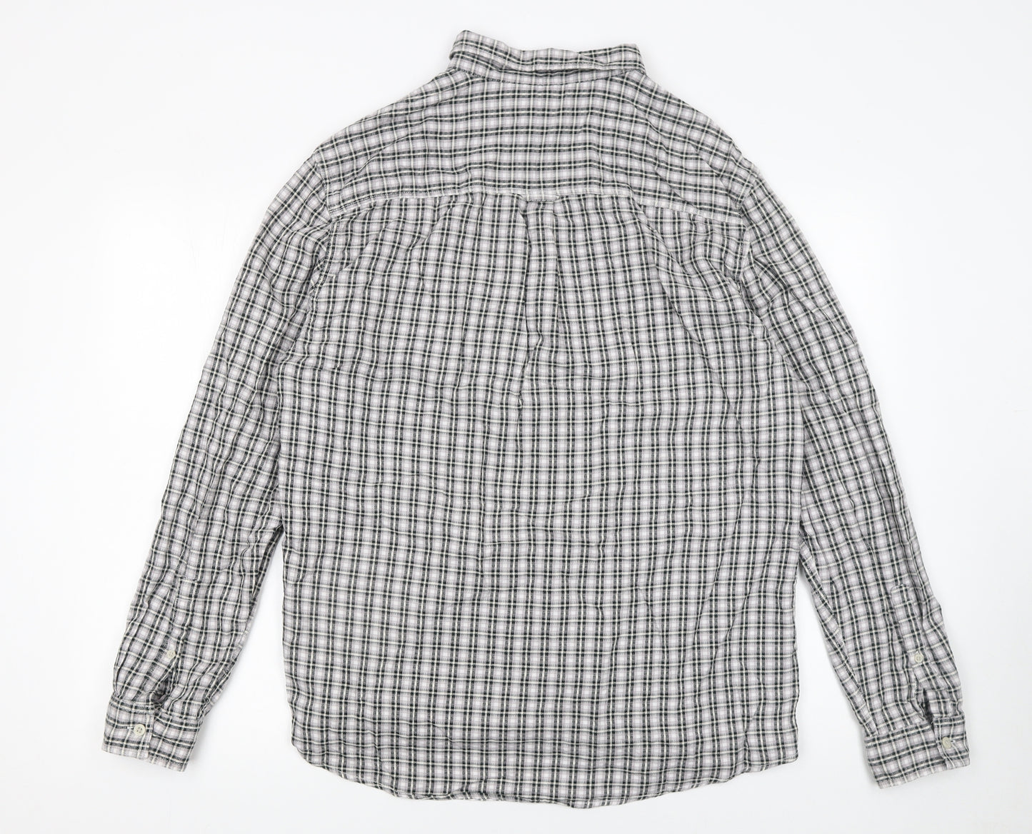Tu Men's Grey Check Cotton Long Sleeve Button-Up Shirt L