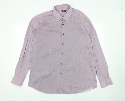 Remus Uomo Men's Purple Striped Slim Fit Dress Shirt 17.5in 44cm