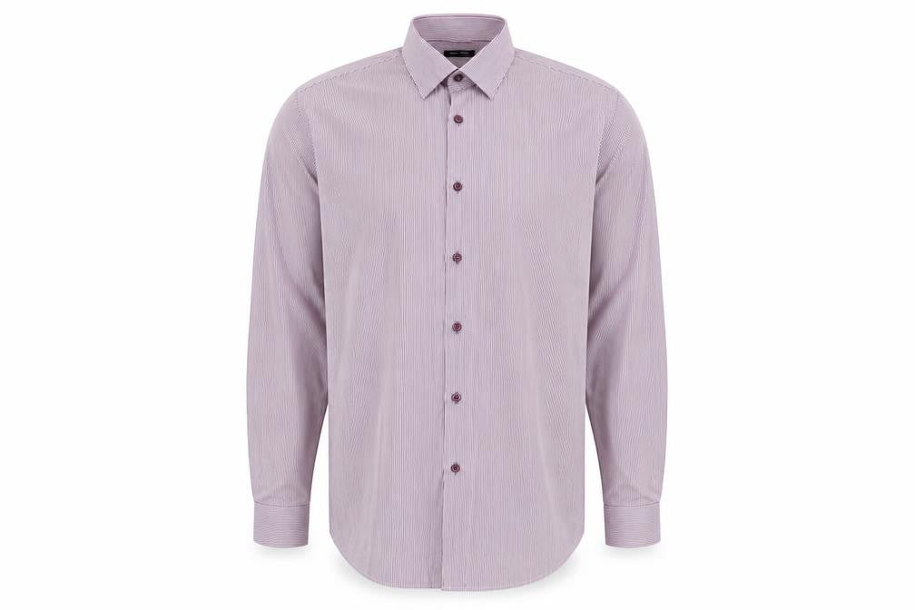 Remus Uomo Men's Purple Striped Slim Fit Dress Shirt 17.5in 44cm
