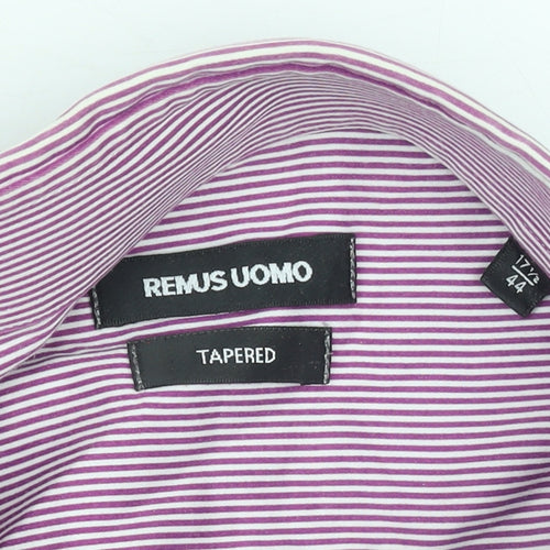 Remus Uomo Men's Purple Striped Slim Fit Dress Shirt 17.5in 44cm