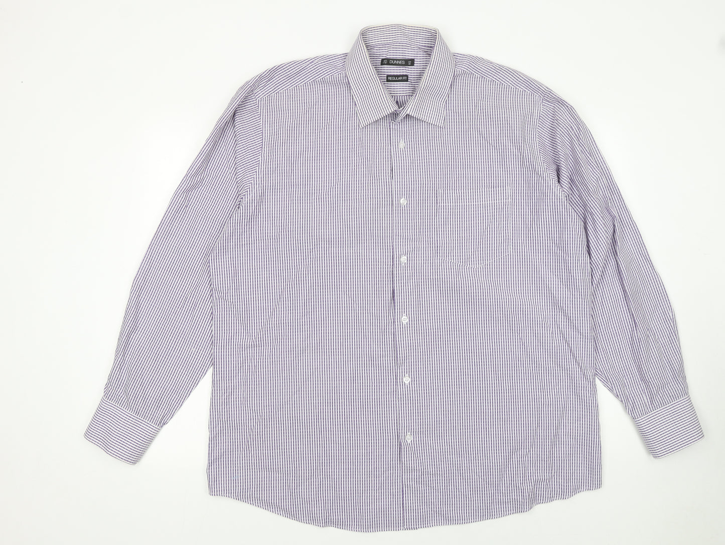 Dunnes Men’s Purple Striped Regular Fit Long Sleeve Cotton Shirt Size 17.5