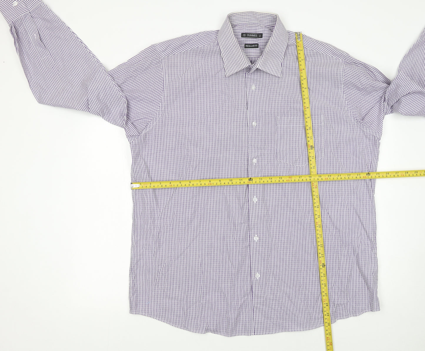 Dunnes Men’s Purple Striped Regular Fit Long Sleeve Cotton Shirt Size 17.5