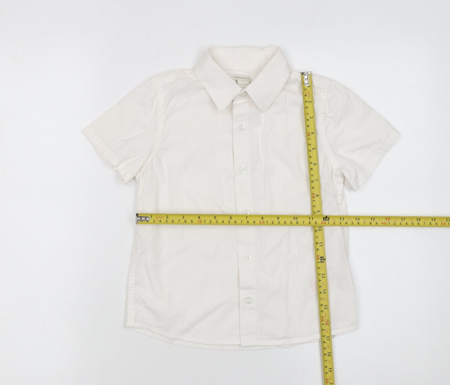Monsoon Girls Ivory Short Sleeve Button-Up Cotton Shirt 8 Years