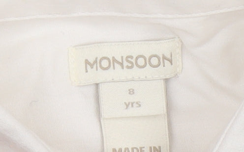 Monsoon Girls Ivory Short Sleeve Button-Up Cotton Shirt 8 Years