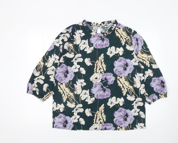 Jacqueline de Yong Womens Floral Blouse Multicoloured Size 12 Viscose Tunic Top