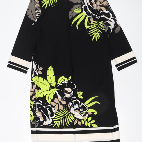 Wallis Women’s Black Floral Shift Dress M Knee Length 3/4 Sleeve