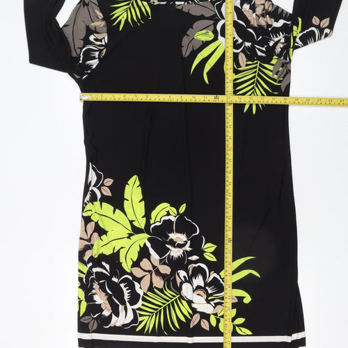 Wallis Women’s Black Floral Shift Dress M Knee Length 3/4 Sleeve