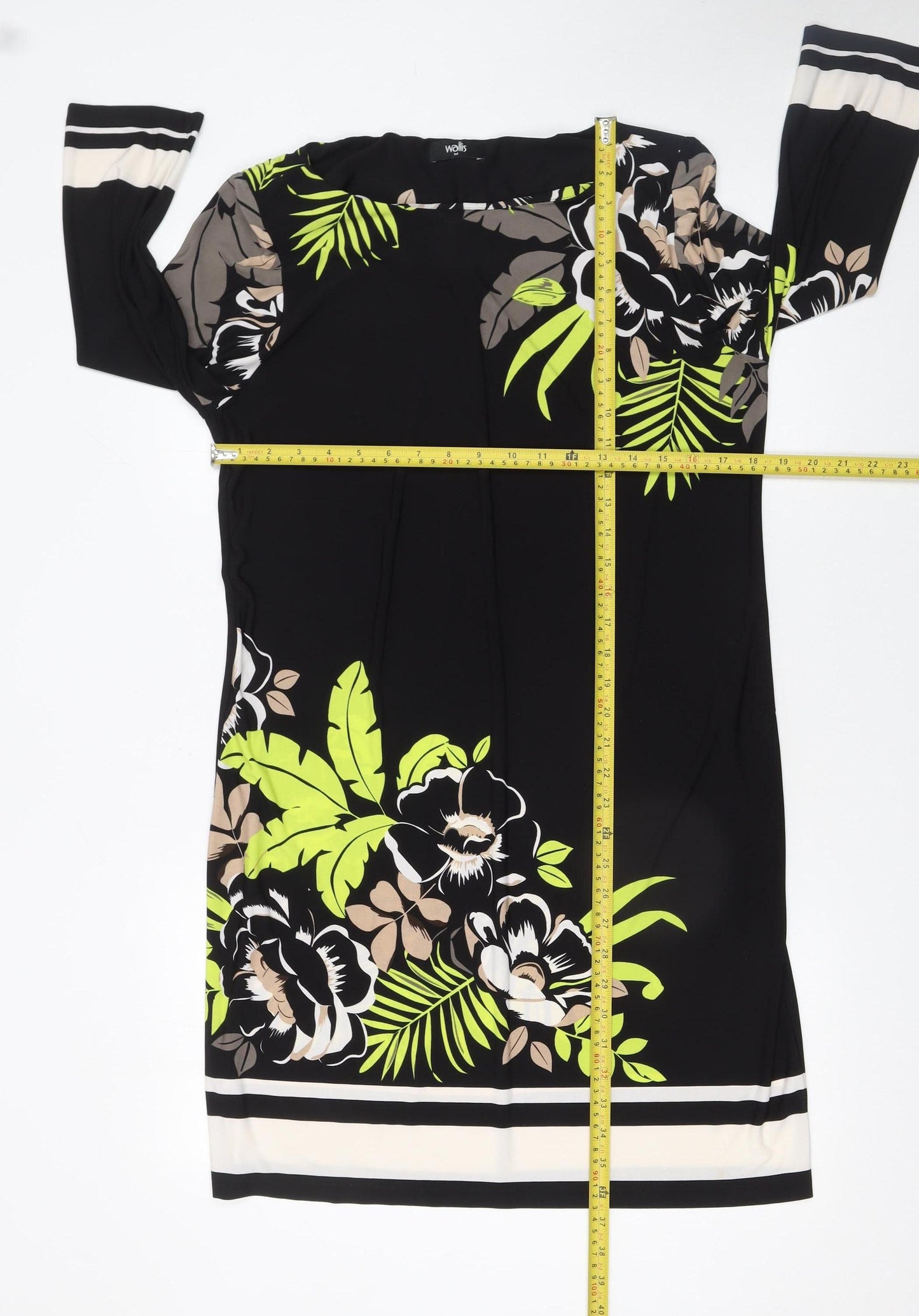Wallis Women’s Black Floral Shift Dress M Knee Length 3/4 Sleeve