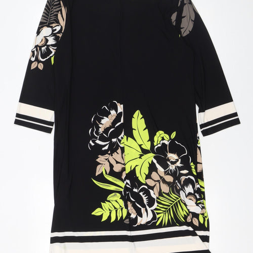 Wallis Women’s Black Floral Shift Dress M Knee Length 3/4 Sleeve