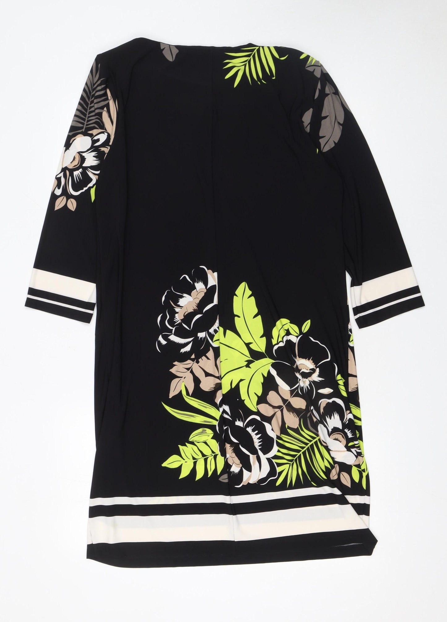 Wallis Women’s Black Floral Shift Dress M Knee Length 3/4 Sleeve