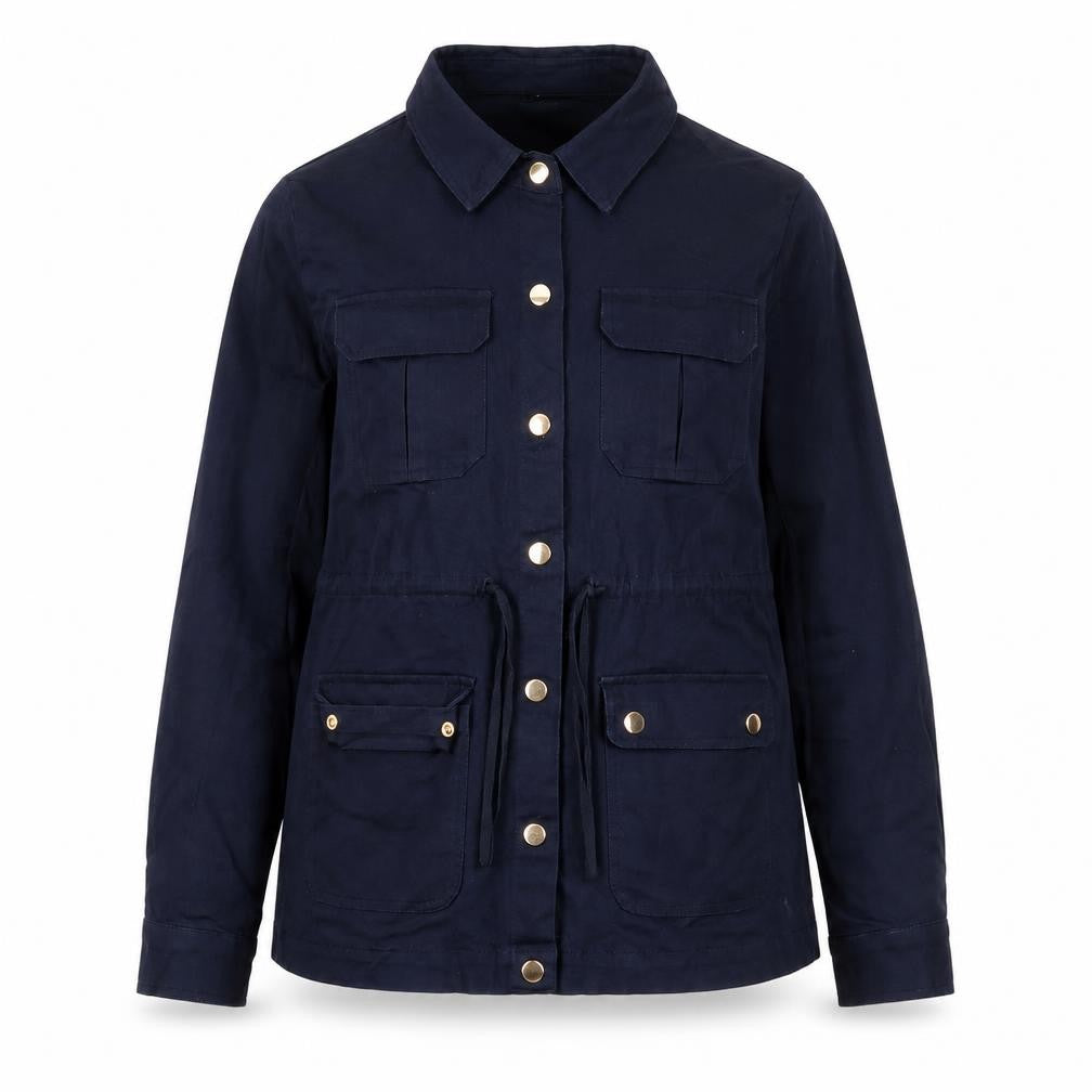 Front view of Kelly & Grace Women's Blue Button-Up Tunic Shirt Jacket M