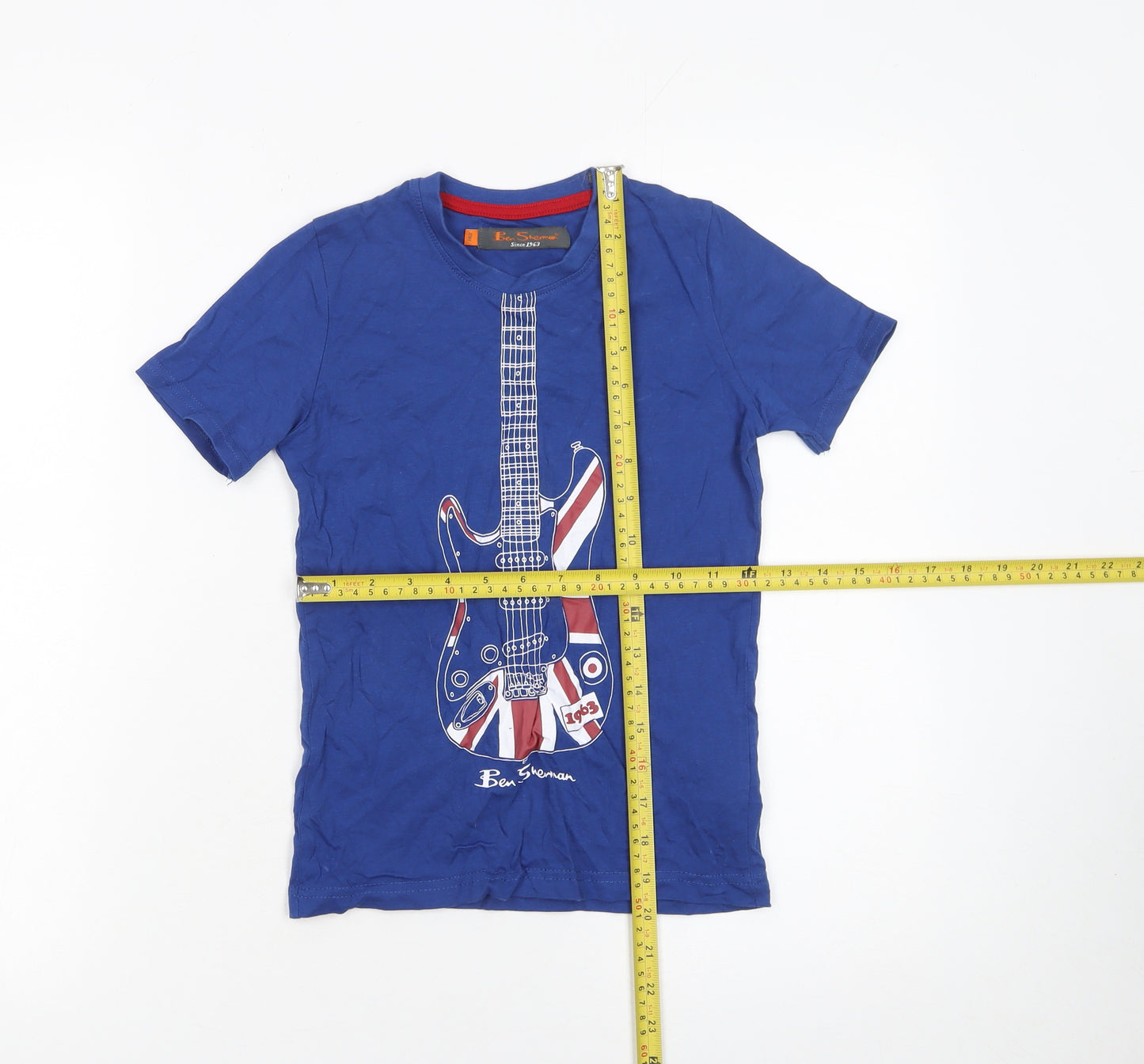 Ben Sherman Boys Blue 7-8 Years Guitar Print Cotton T-Shirt