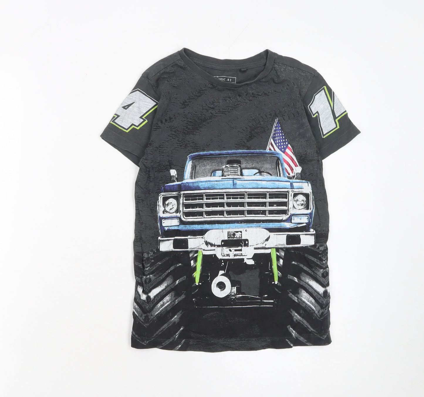 Next Boys Black Monster Truck Graphic T-Shirt 7 Years Cotton Short Sleeve