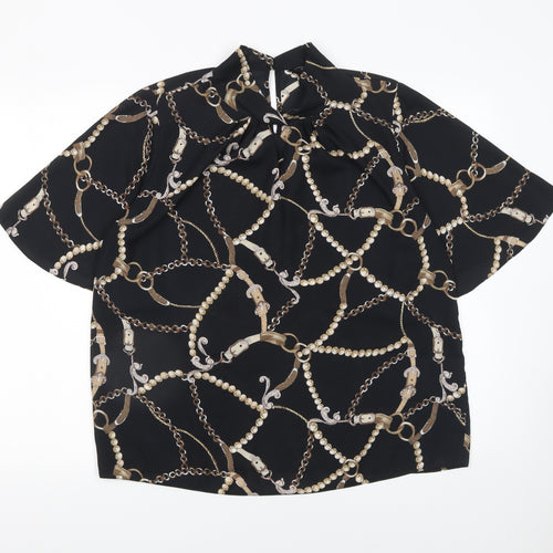 Dorothy Perkins Women's Black Chain Print Short Sleeve Blouse Size 14