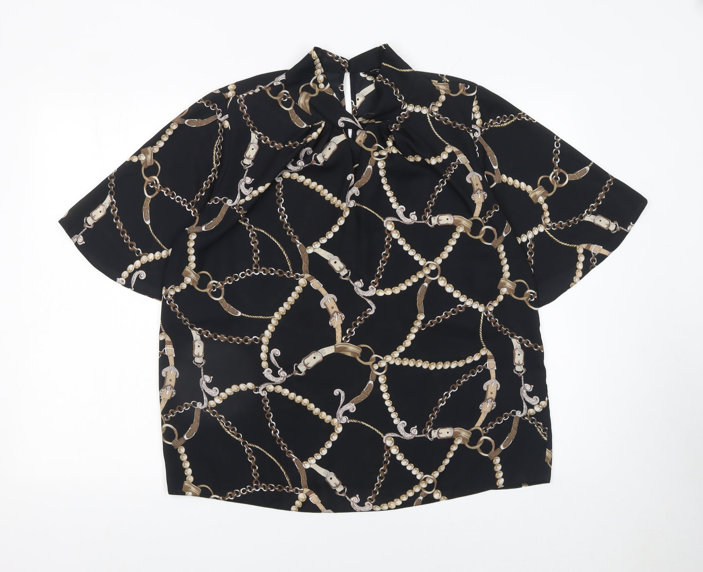 Dorothy Perkins Women's Black Chain Print Short Sleeve Blouse Size 14