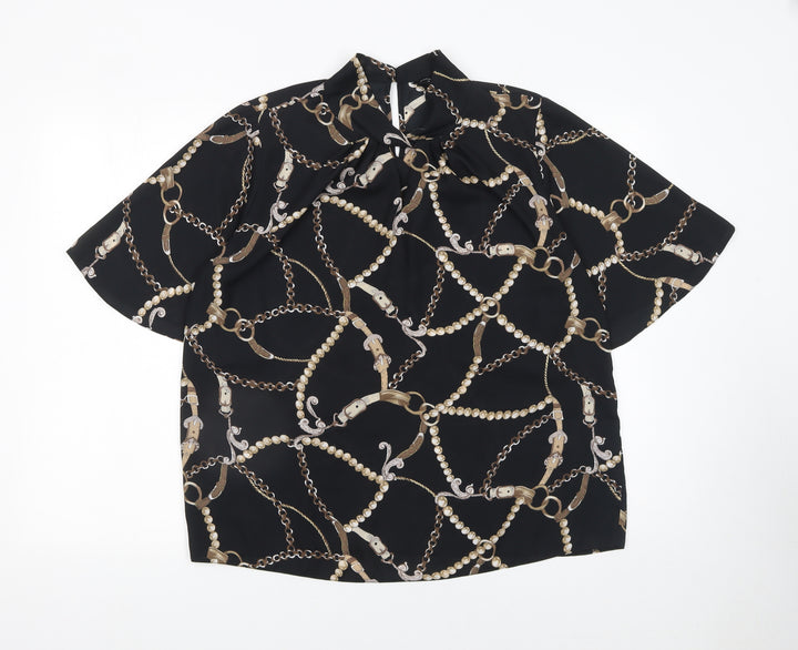 Dorothy Perkins Women's Black Chain Print Short Sleeve Blouse Size 14