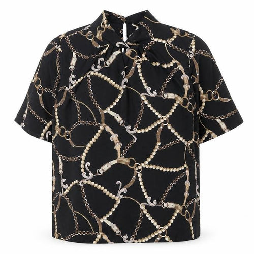 Dorothy Perkins Women's Black Chain Print Short Sleeve Blouse Size 14