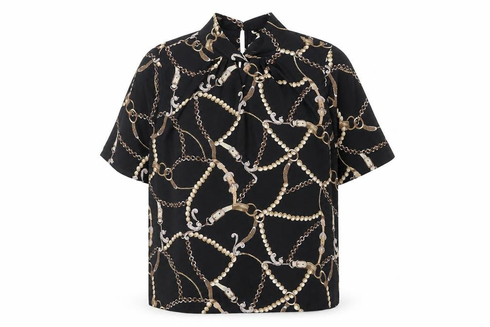 Dorothy Perkins Women's Black Chain Print Short Sleeve Blouse Size 14