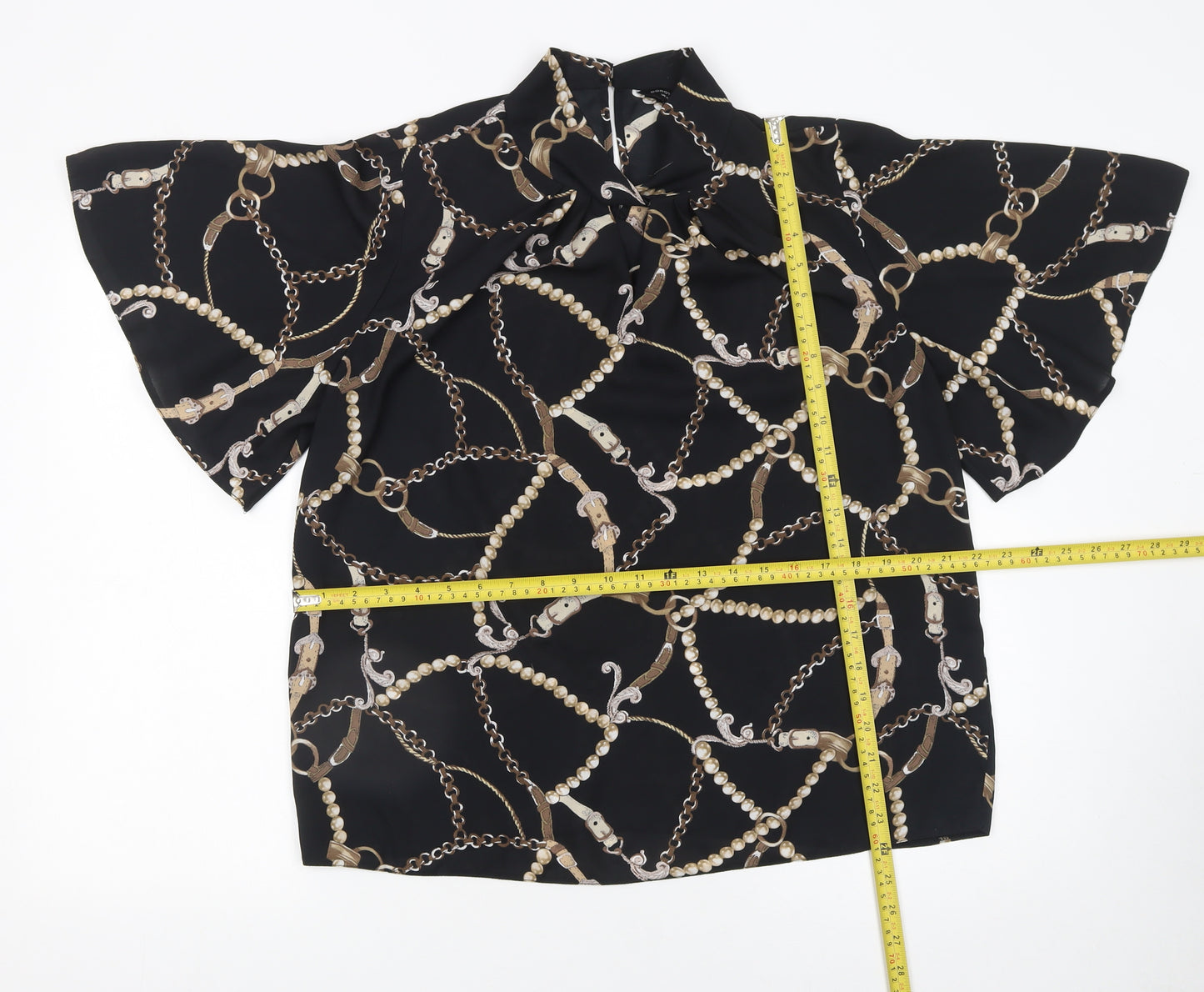 Dorothy Perkins Women's Black Chain Print Short Sleeve Blouse Size 14