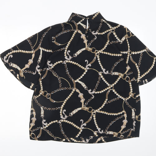 Dorothy Perkins Women's Black Chain Print Short Sleeve Blouse Size 14