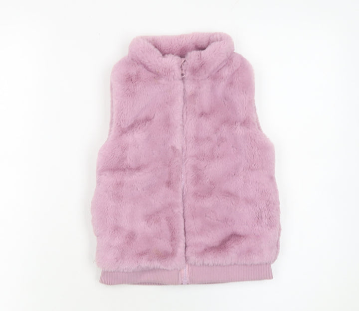 Dunnes Stores Girls Pink Faux Fur Zip Waistcoat 5-6 Years