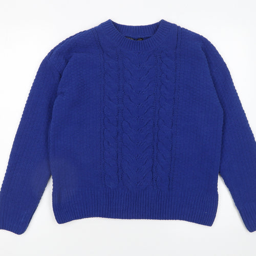 Dunnes Stores Women's Blue Cable-Knit Crew Neck Jumper Size S