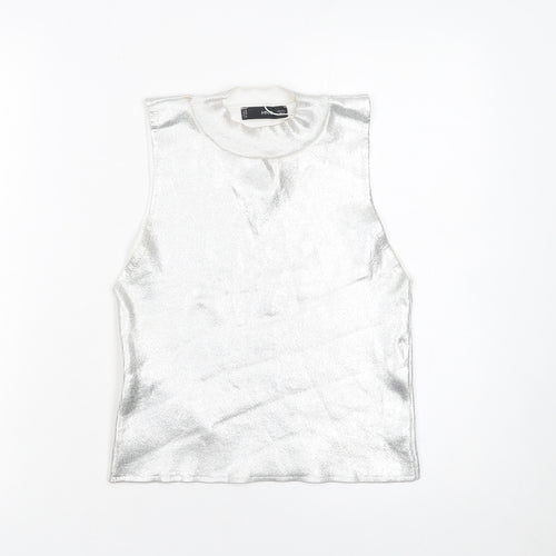 MNG Women’s Silver Mock Neck Sleeveless Camisole Top Size L
