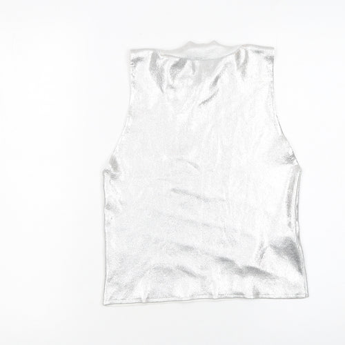 MNG Women’s Silver Mock Neck Sleeveless Camisole Top Size L