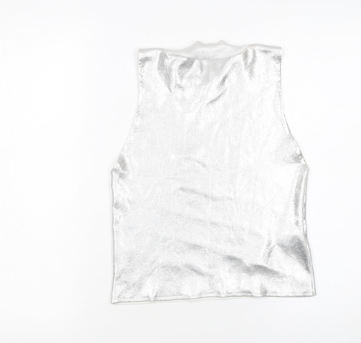 MNG Women’s Silver Mock Neck Sleeveless Camisole Top Size L