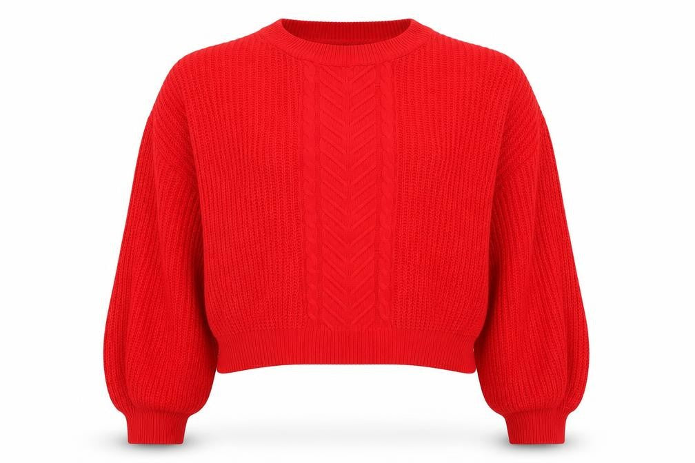 Front view of Primark Women Red Cotton Acrylic Cable Knit Jumper M