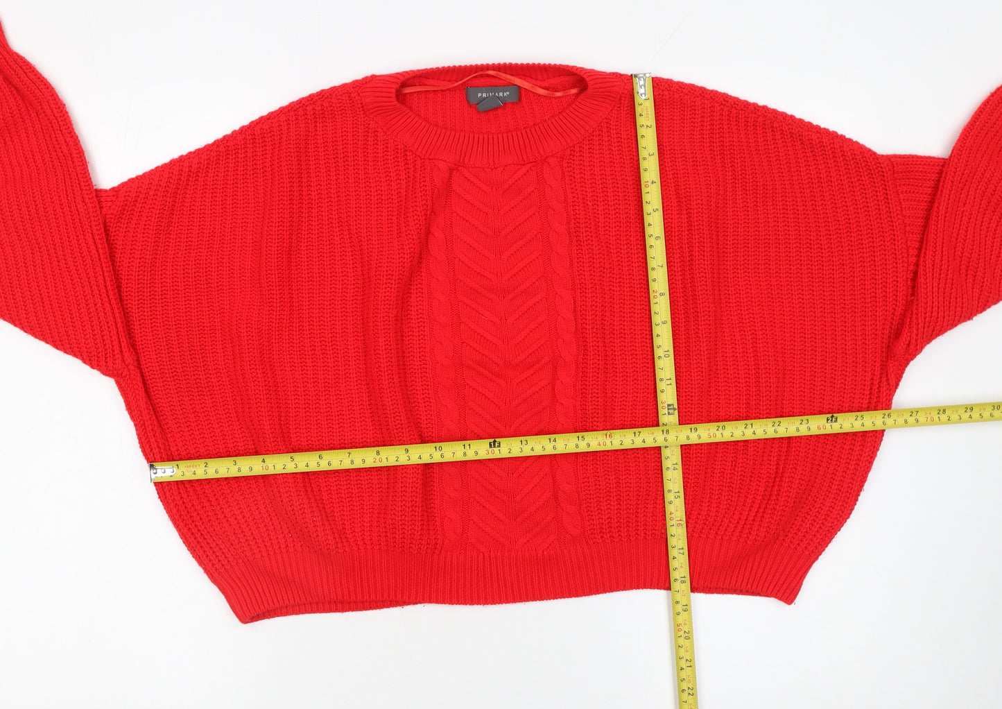 Primark Women Red Cotton Acrylic Cable Knit Jumper M