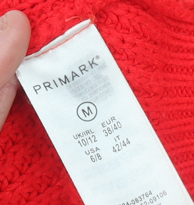 Primark Women Red Cotton Acrylic Cable Knit Jumper M
