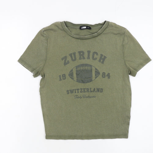 TW Women’s Green Cropped Jersey T-Shirt M Sports Zurich Print