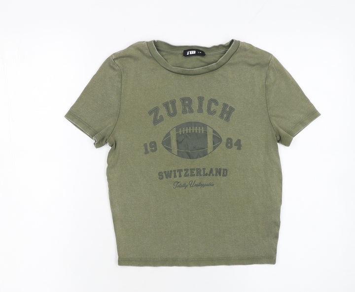 TW Women’s Green Cropped Jersey T-Shirt M Sports Zurich Print
